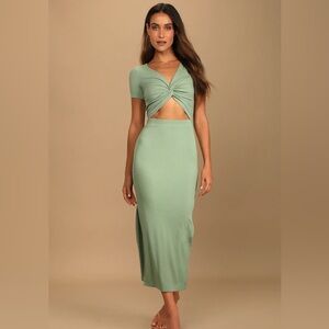 Lulu's Sage Green Twist-Front Midi Dress